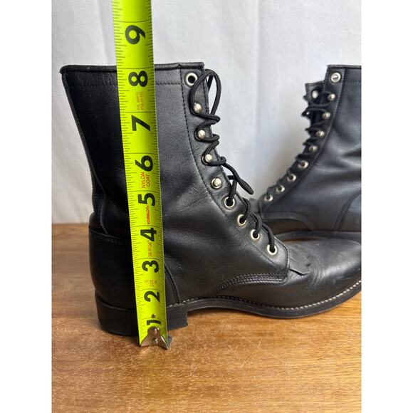 Vintage Justin Boots Black Kiltie 6.5 Women's Lace Up Western Cowgirl Rodeo Shoe - Picture 11 of 11